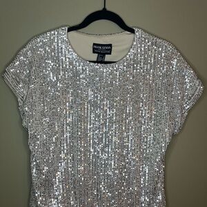 Frank Lyman Design Glittering Silver Short Sleeve Top